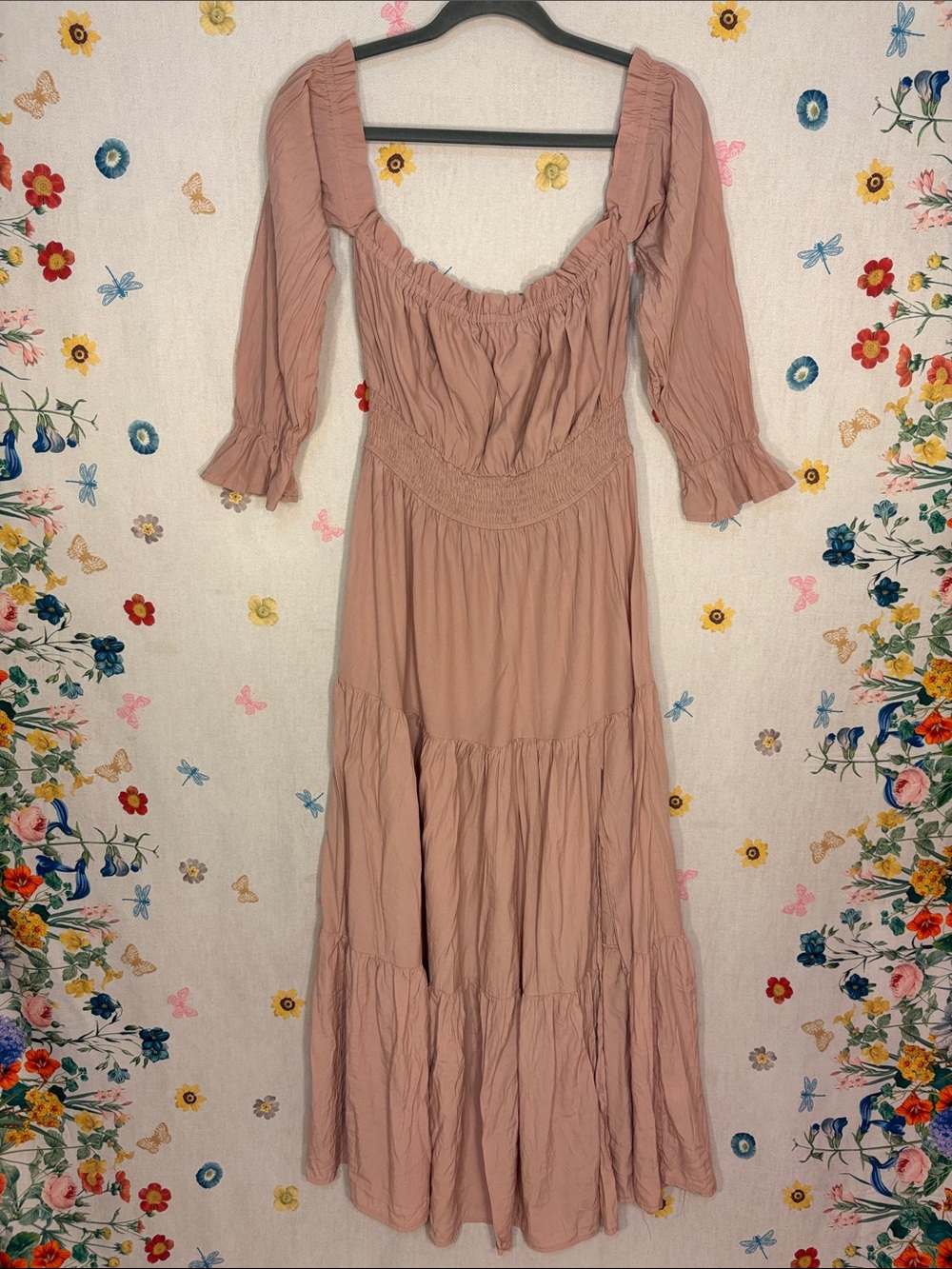 Zesica - Women’s Blush Pink Tiered Romantic Maxi Dress with Smocked Waist